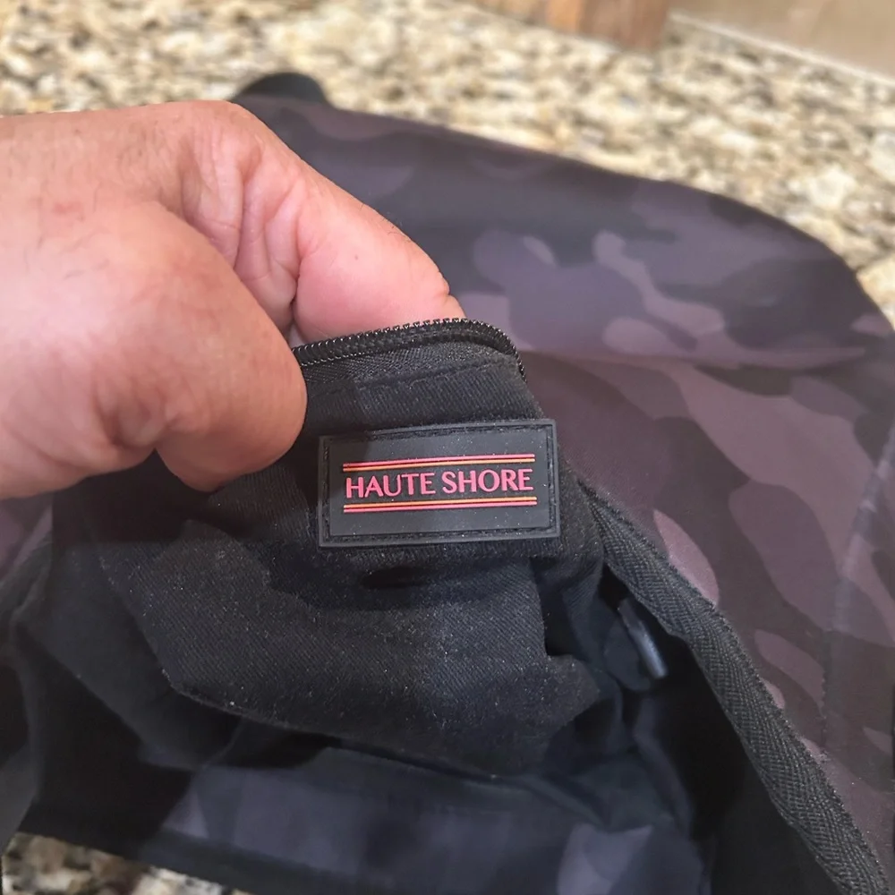 Haute Shore Black Camo Neoprene Crossbody Handbag 12”x13”